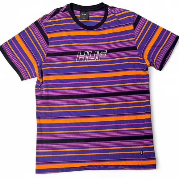 HUF Other - HUF PURPLE ORANGE STRIPPED EMBROIDERED TEE LARGE